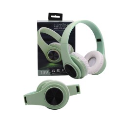 LUMINOUS WIRELESS HEADPHONE T39 TF/MICRO SD/HANDS-FREE WITH COLORFUL LED AND NOISE-CANCELING FEATURE 400MAH GREEN LUMINOUS WIRELESS HEADPHONE T39 TF/MICRO SD/HANDS-FREE WITH COLORFUL LED AND NOISE-CANCELING FEATURE 400MAH GREEN